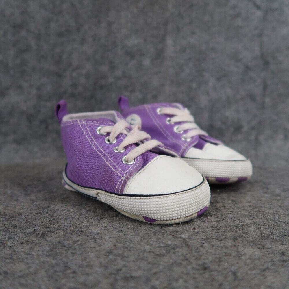 Baby Shoe Boy Girl Infant Sneaker Hi Top Purple Soft Sole Lace Up Canvas Flannel